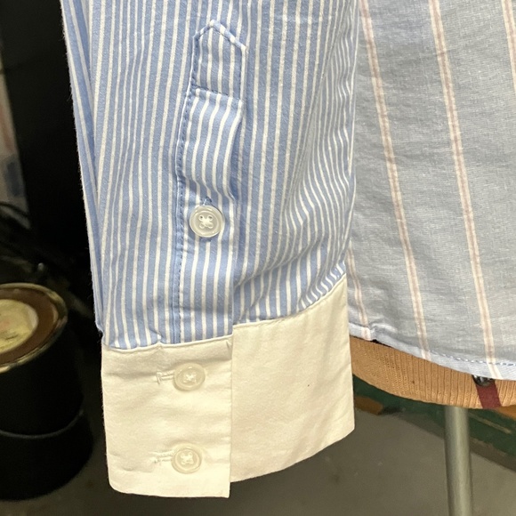7th Avenue New York & Company Multi Blue and White Stripes Casual Button Down - Picture 5 of 8